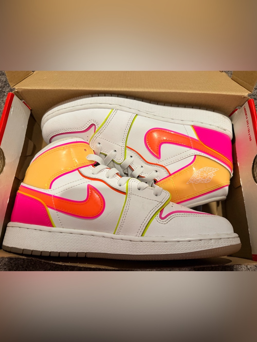 Nike Women’s White Sneakers with Neon Pink & Orange Swooshes